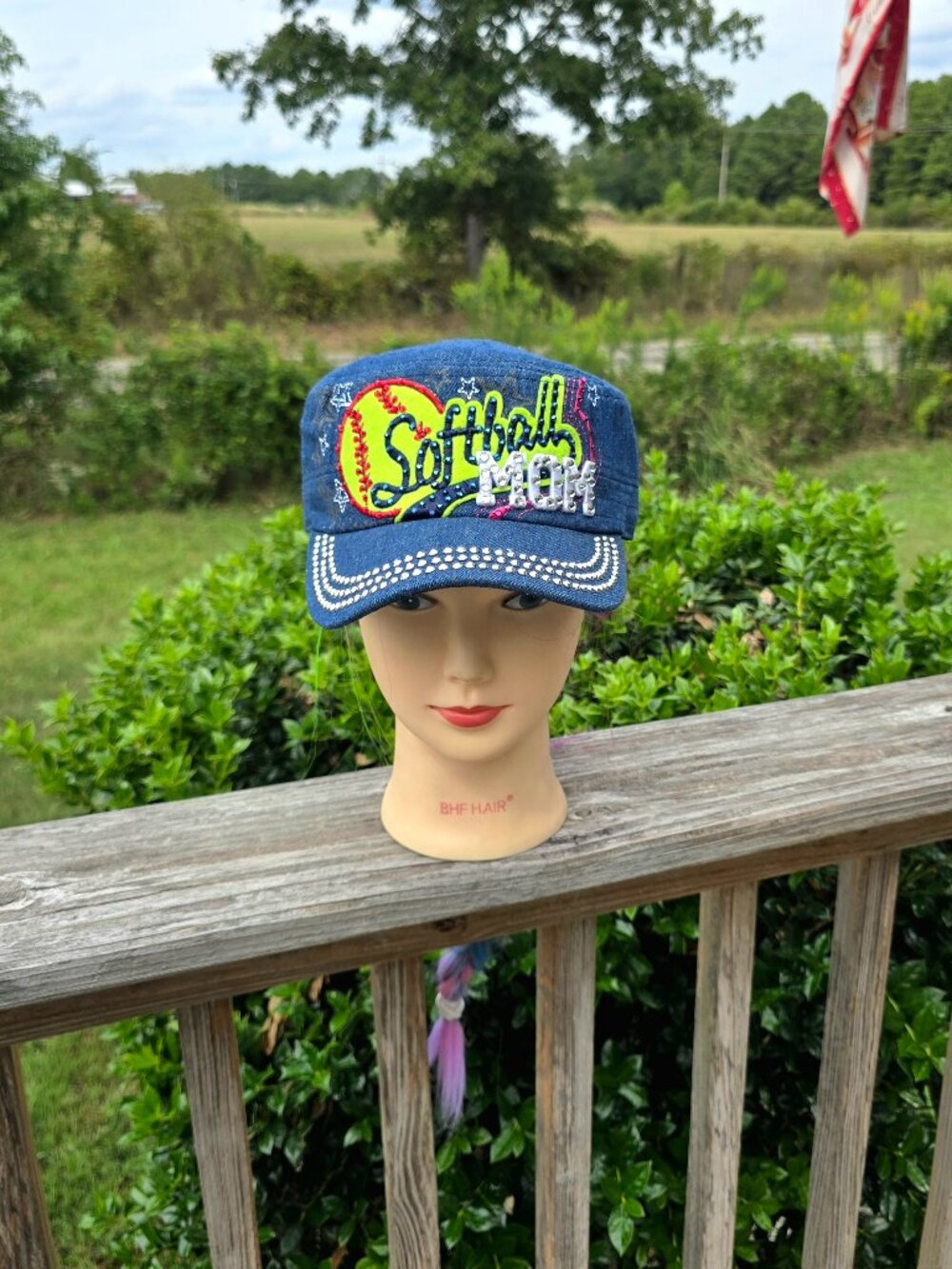 Ladies Dark Blue Denim Softball Mom BLING Hat new no tags